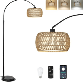 Simian Rattan Standing Lamp, 3 Color Adjustable