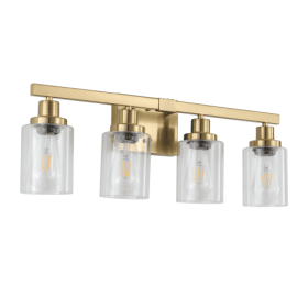 Gold 4 Lamp Vanity Light With Clear Glass Shade