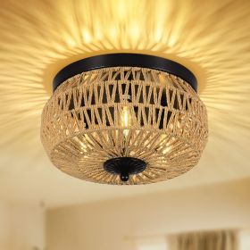 3 Lamp Woven Rattan Recessed Chandelier