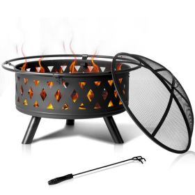 32in Round Firepit With Lifting Ring and Mesh Lid