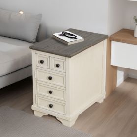 Dark Grey And White Oak Side Table with Drawer