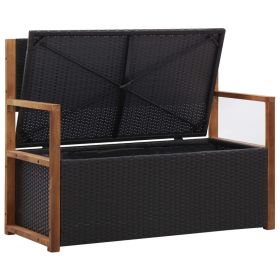 Storage Bench 45.3" Poly Rattan and Solid Acacia Wood Black by vidaXL