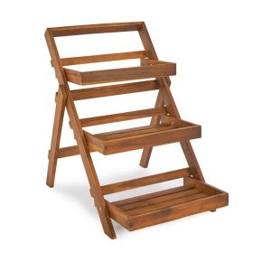 Three-layer Acacia Wood Planting Flower Stand