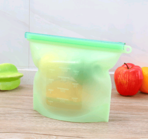 Silicone food fresh-keeping sealed storage bags (Option: Green-1000ml)