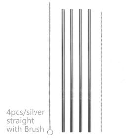 Colorful Reusable Stainless Steel Straws (Option: Silver-STRAIGHT)