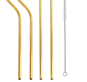 Colorful Reusable Stainless Steel Straws (Option: GOLD-STRAIGHT.BENT)