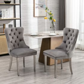 High-end Tufted Solid Wood Contemporary Velvet Upholstered Dining Chairs (Option: Gray)