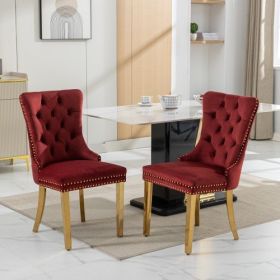 High-end Tufted Solid Wood Contemporary Velvet Upholstered Dining Chairs, Set Of 2 (Option: Burgundy)