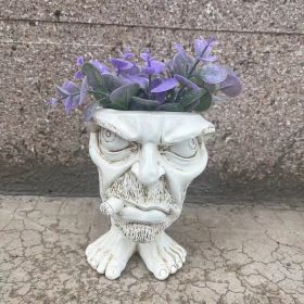 1pc Resin Planter Statue Vase (Color: Uncle Smoking)