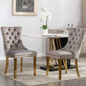 High-end Tufted Solid Wood Contemporary Velvet Upholstered Dining Chairs, Set Of 2 (Option: Gray)
